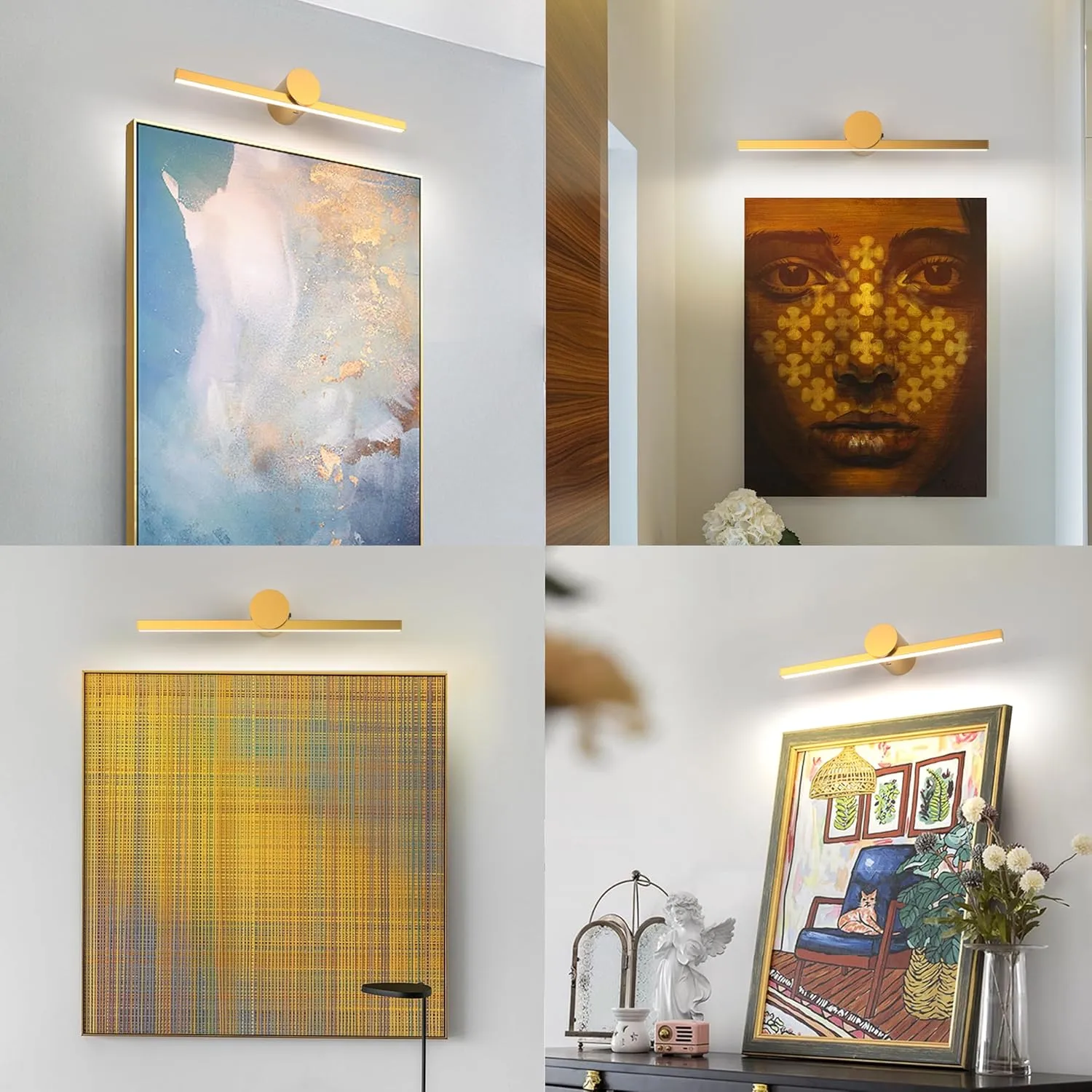 ZitoStory Battery Operated Picture Light with Remote,Wireless Dimmable Art Lights for Paintings Rechargeable Gallery Light Artwork Lighting for Canvas, Portrait (Gold,16'' Inch)