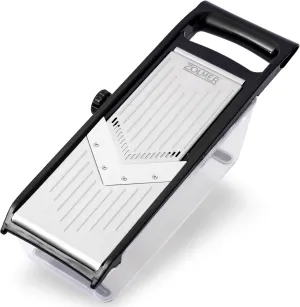 ZOLMER® Mandoline slicer for kitchen - Adjustable Vegetable Slicer with Two Extra-Sharp Julienne Blades - Veggie Slicer with Finger Guard and Collection Tray - Potato slicer, Cucumber Slicer and more